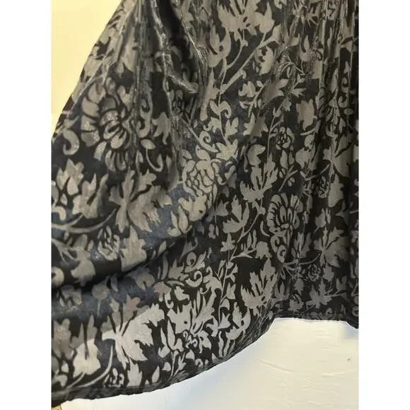 Roaman's Black Burnout Velvet Tunic Top 28W Gold Embroidered Boho Goth - Picture 3 of 9